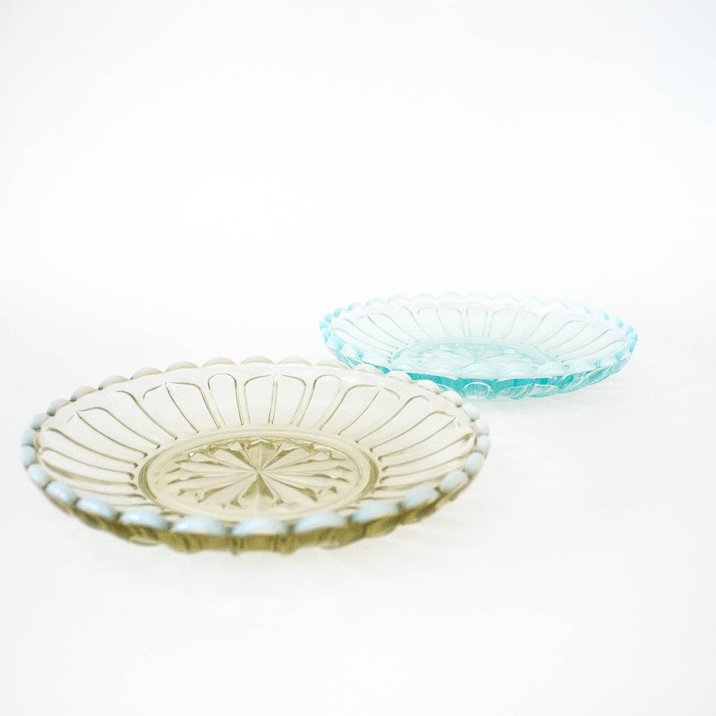 Depression Glass Plate Set-dessert Plates-colored Glass Plate-small Glass  Plates-vintage Color Glass Dish-pastel Glass Dishes 