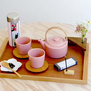 New Sho Wooden Handle Dobin Teapot Set (Peach)