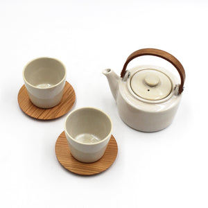 SYO Wooden Handle Dobin Teapot Set (Silk White)